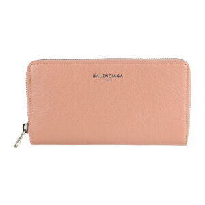 BALENCIAGA Long Wallet pink Beige Tan leather round zipper